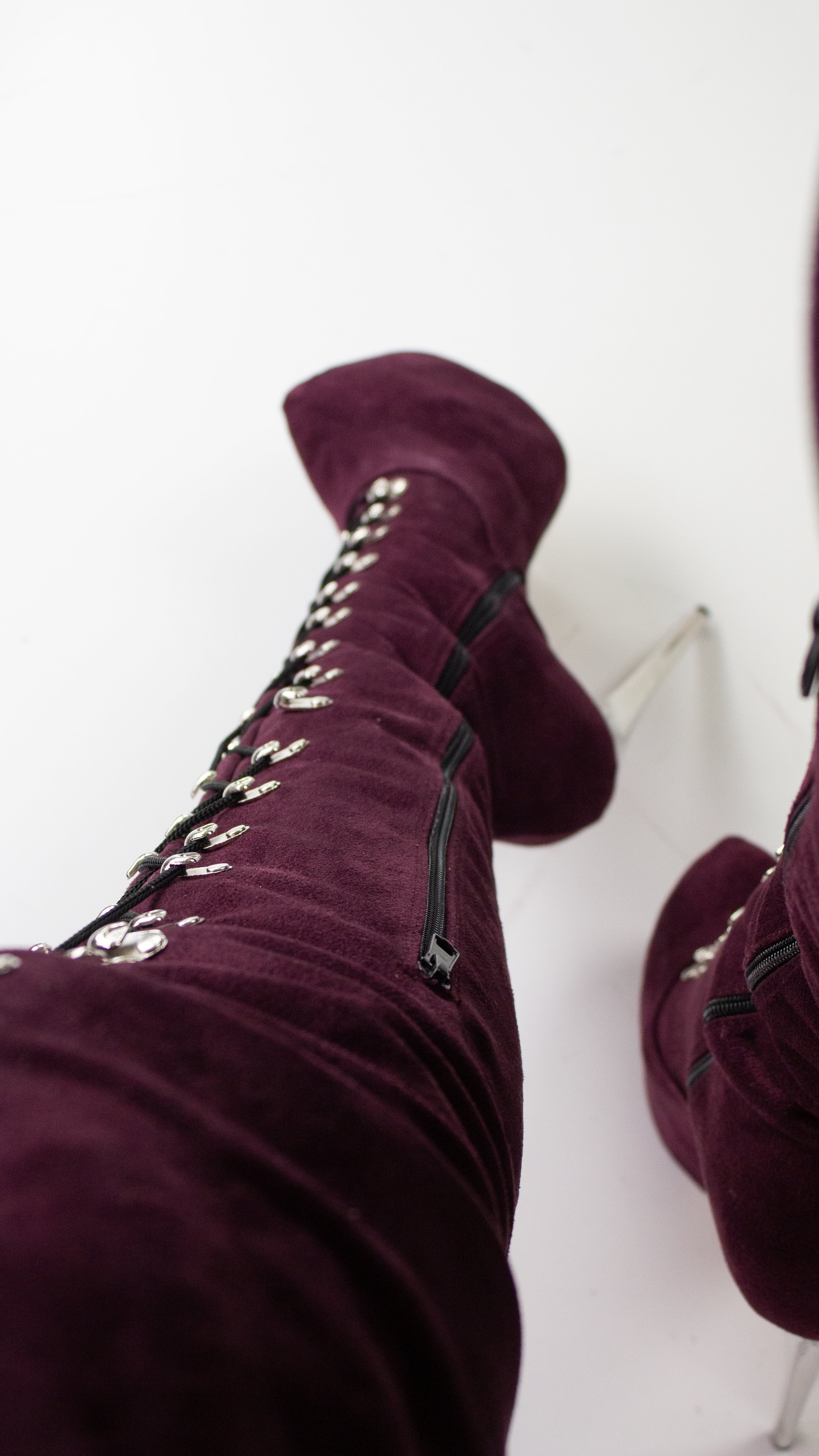 80 cms Burgundy  Extra Thigh High Military Boots