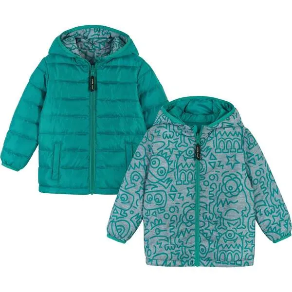 Andy & Evan Reversible Aqua Monsters Puffer Jacket