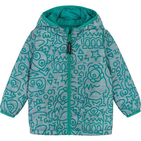 Andy & Evan Reversible Aqua Monsters Puffer Jacket