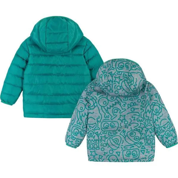 Andy & Evan Reversible Aqua Monsters Puffer Jacket