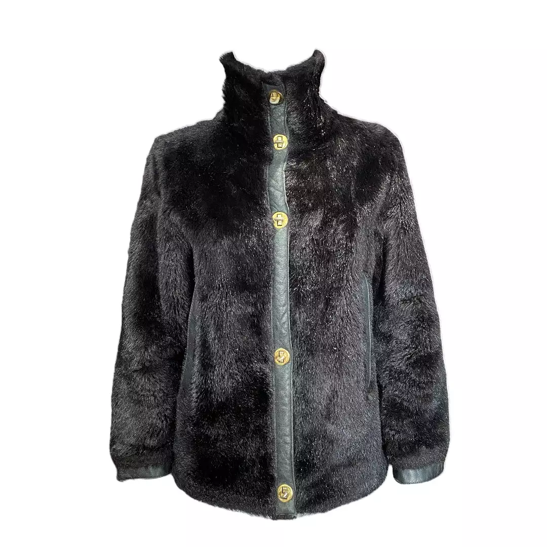 Black Faux Fur Bomber Jacket