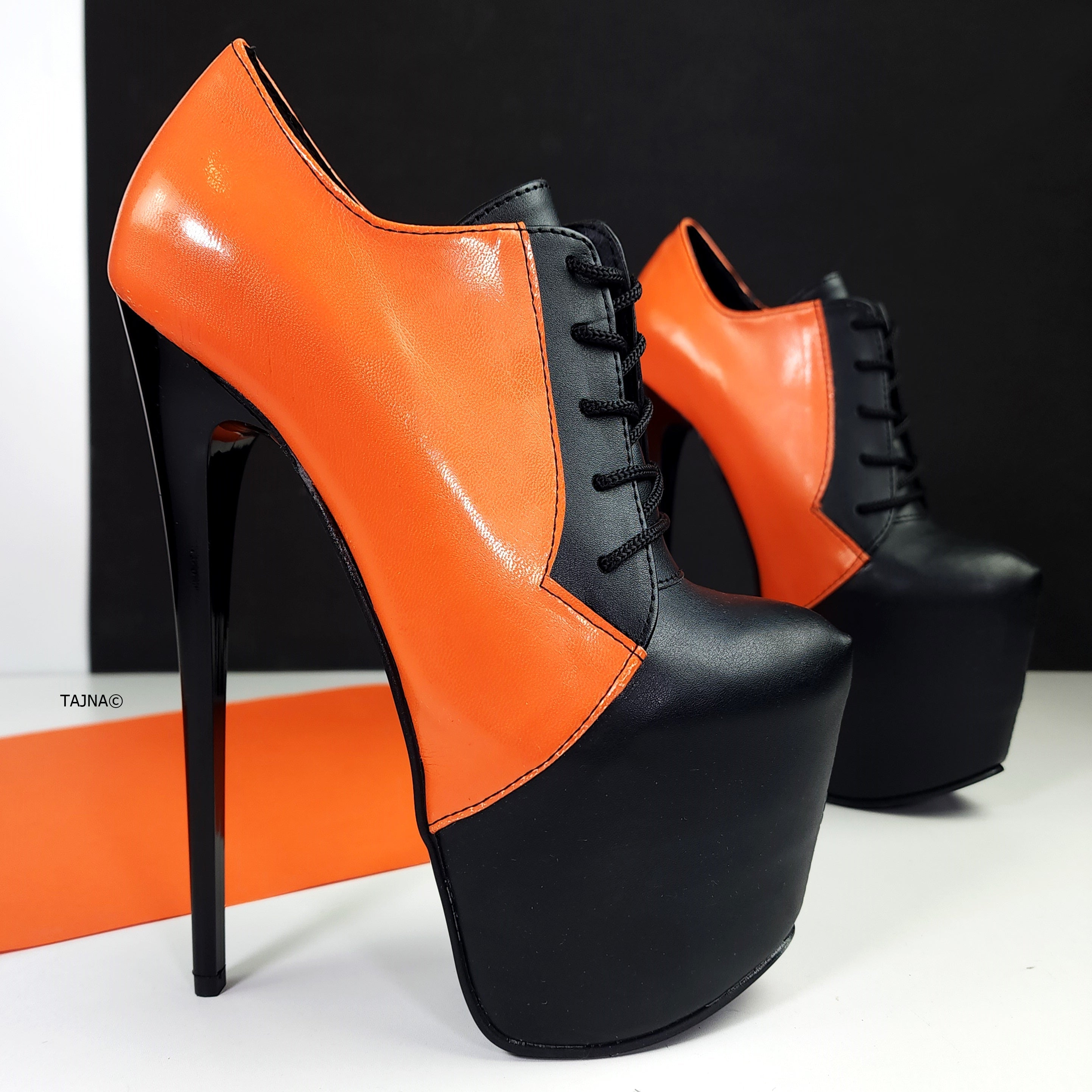 Black Orange Halloween Lace Up Boots - Oxford