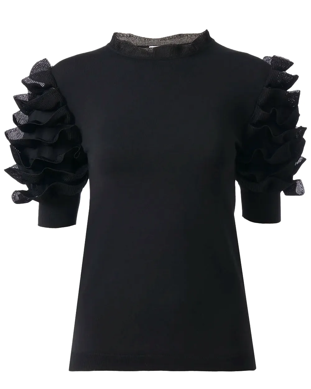 Black Short Sleeve Ruffle Knit Top