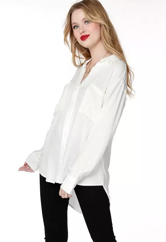 Bobi - Button Up Tunic Blouse Ivory