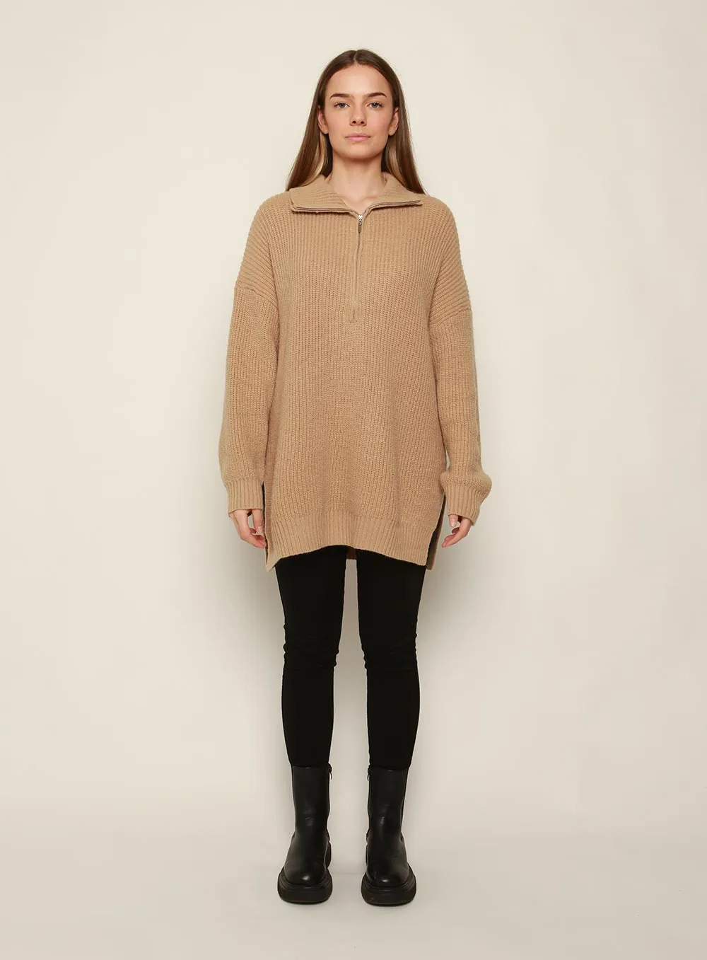 Bounty Wool Zip Knit-TAN