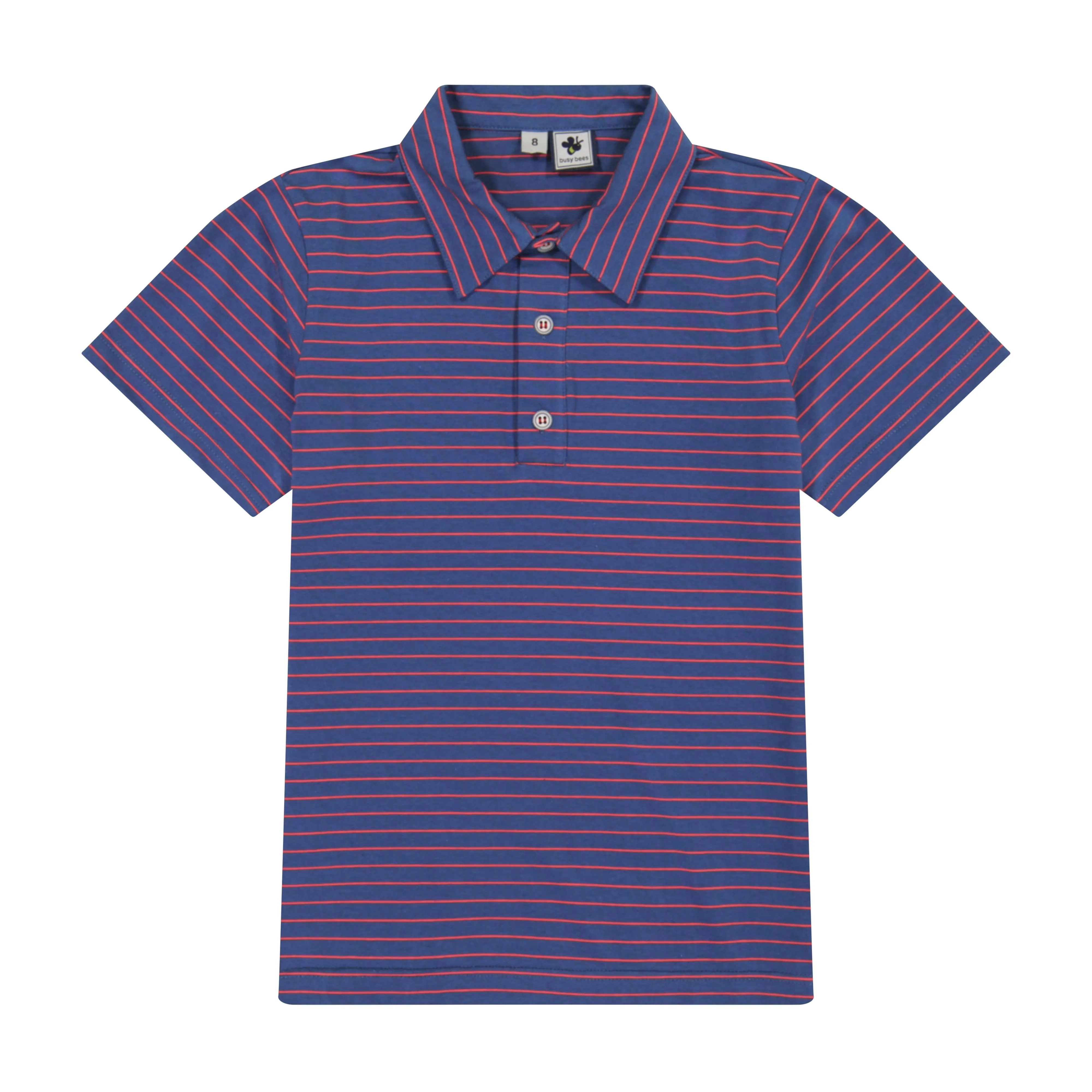 Boys Short Sleeve Polo Navy Mini Red Stripe