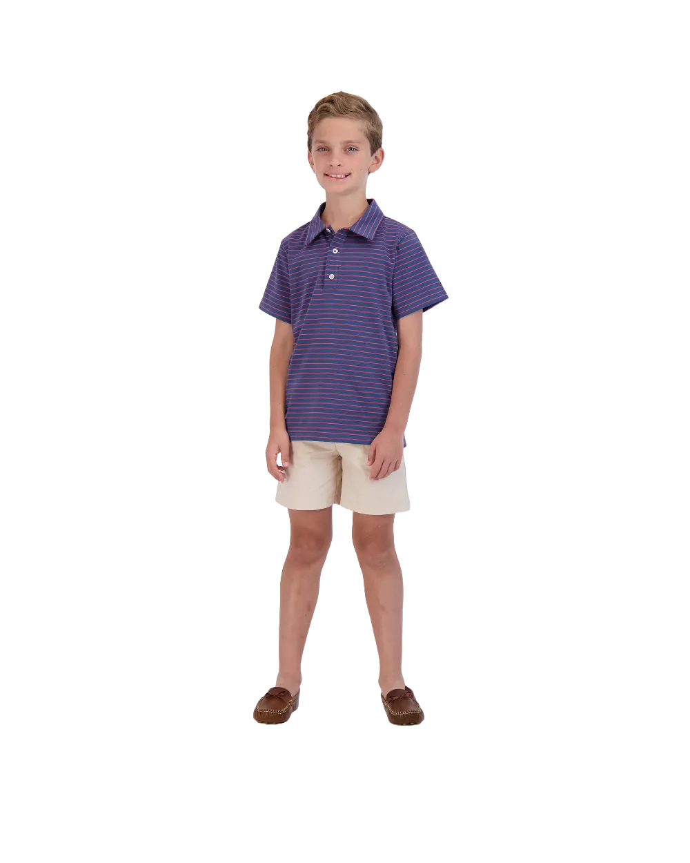 Boys Short Sleeve Polo Navy Mini Red Stripe