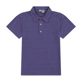 Boys Short Sleeve Polo Navy Mini Red Stripe