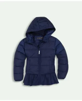 Brooks Brothers Girls Ruffle Puffer Jacket Navy