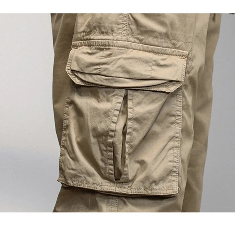 Casual Fashion Men's Elastic Mid Waist Multi Pocket Cargo Pants Trousers