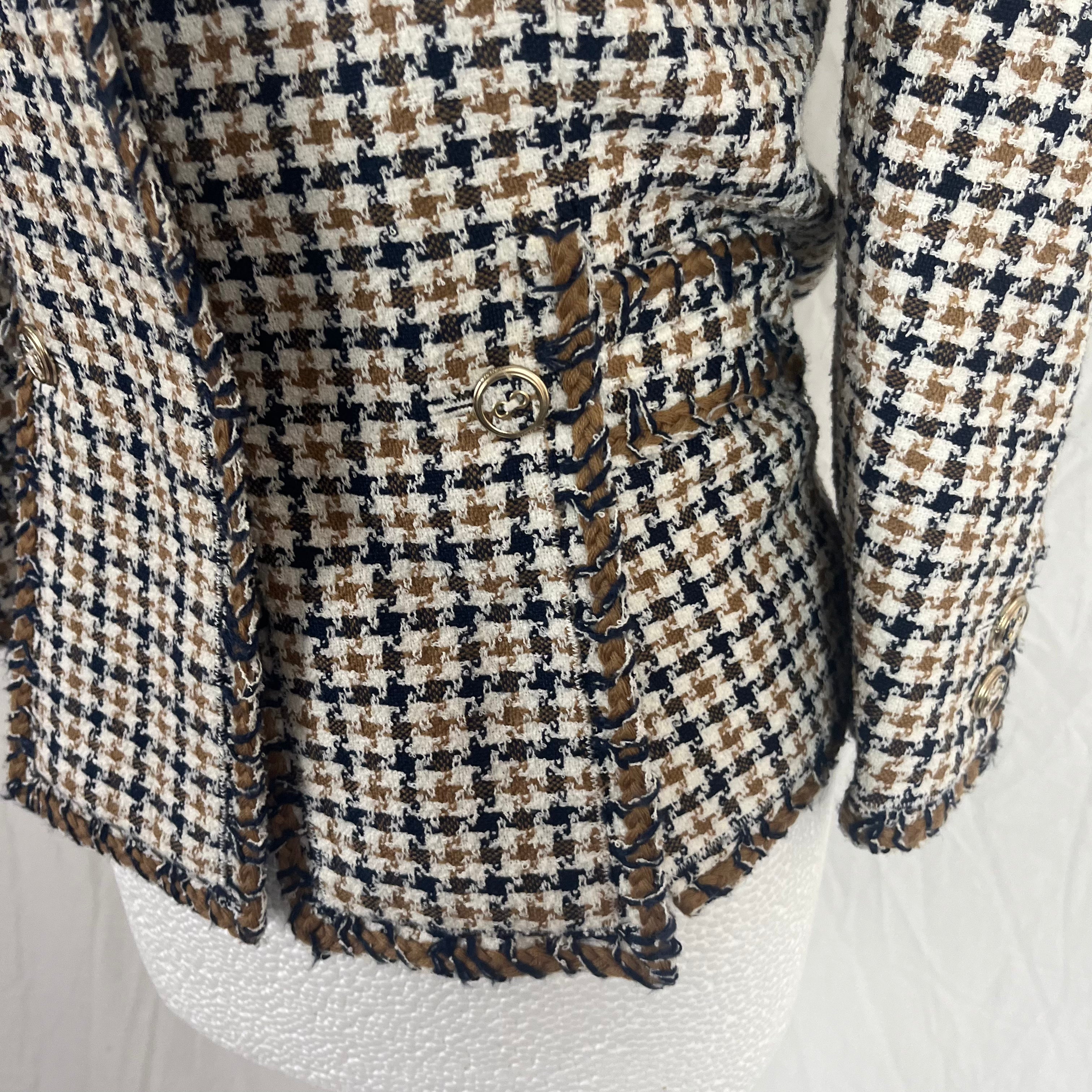 Chanel Ivory Camel & Black Check Jacket XXXS/XXS