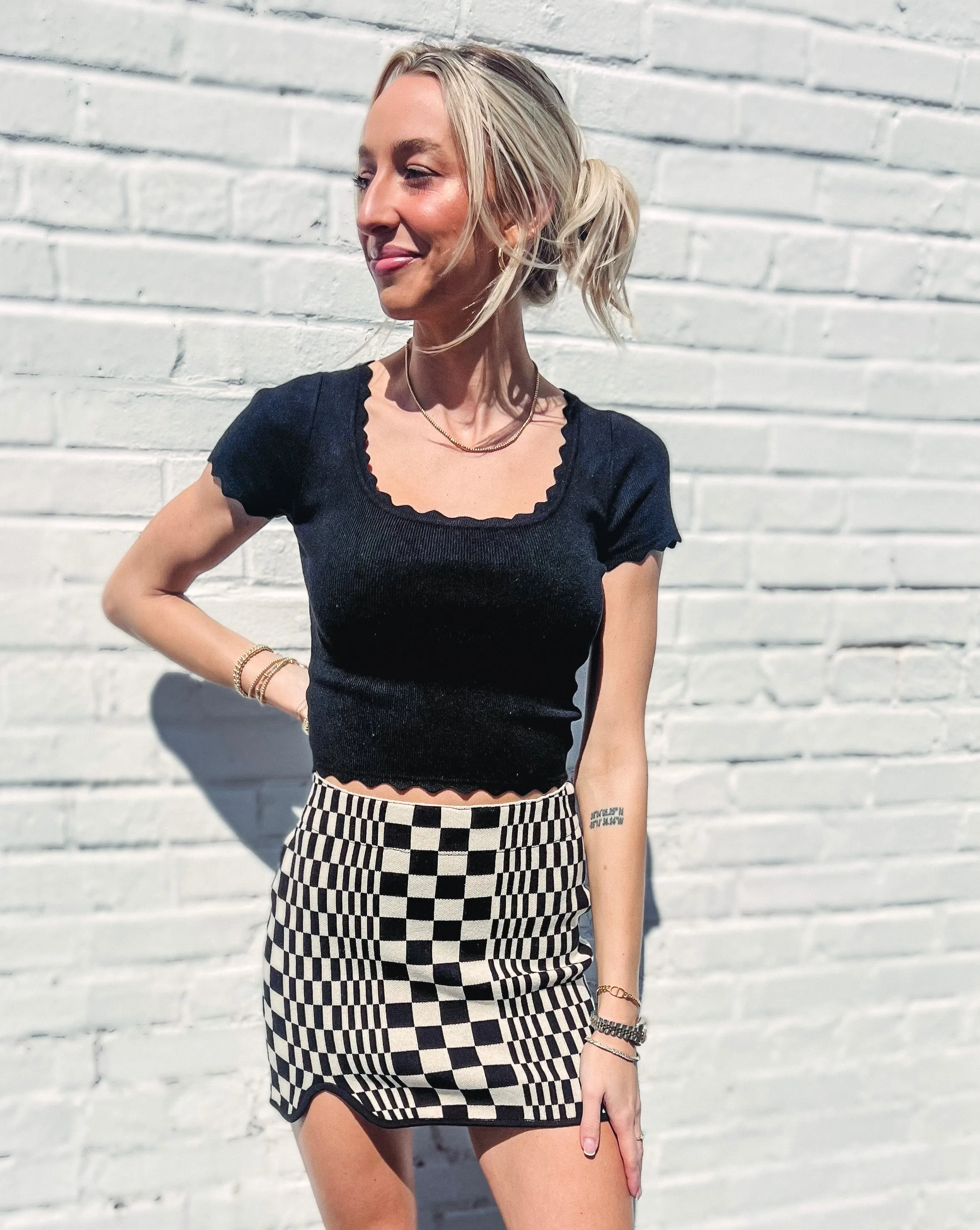 Checkmate Patterned Knit Skirt