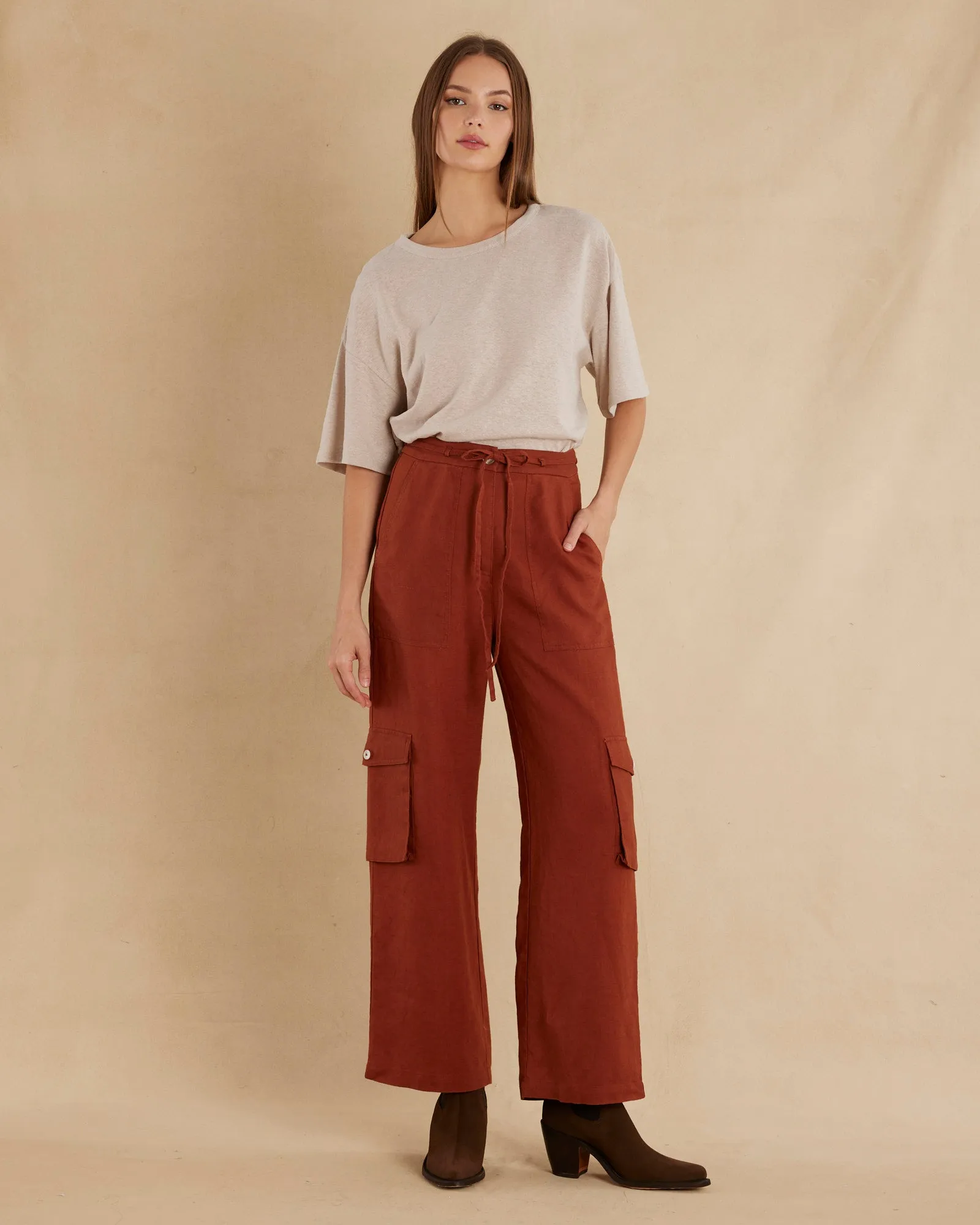 Ciel Linen Cargo Pant - Rust