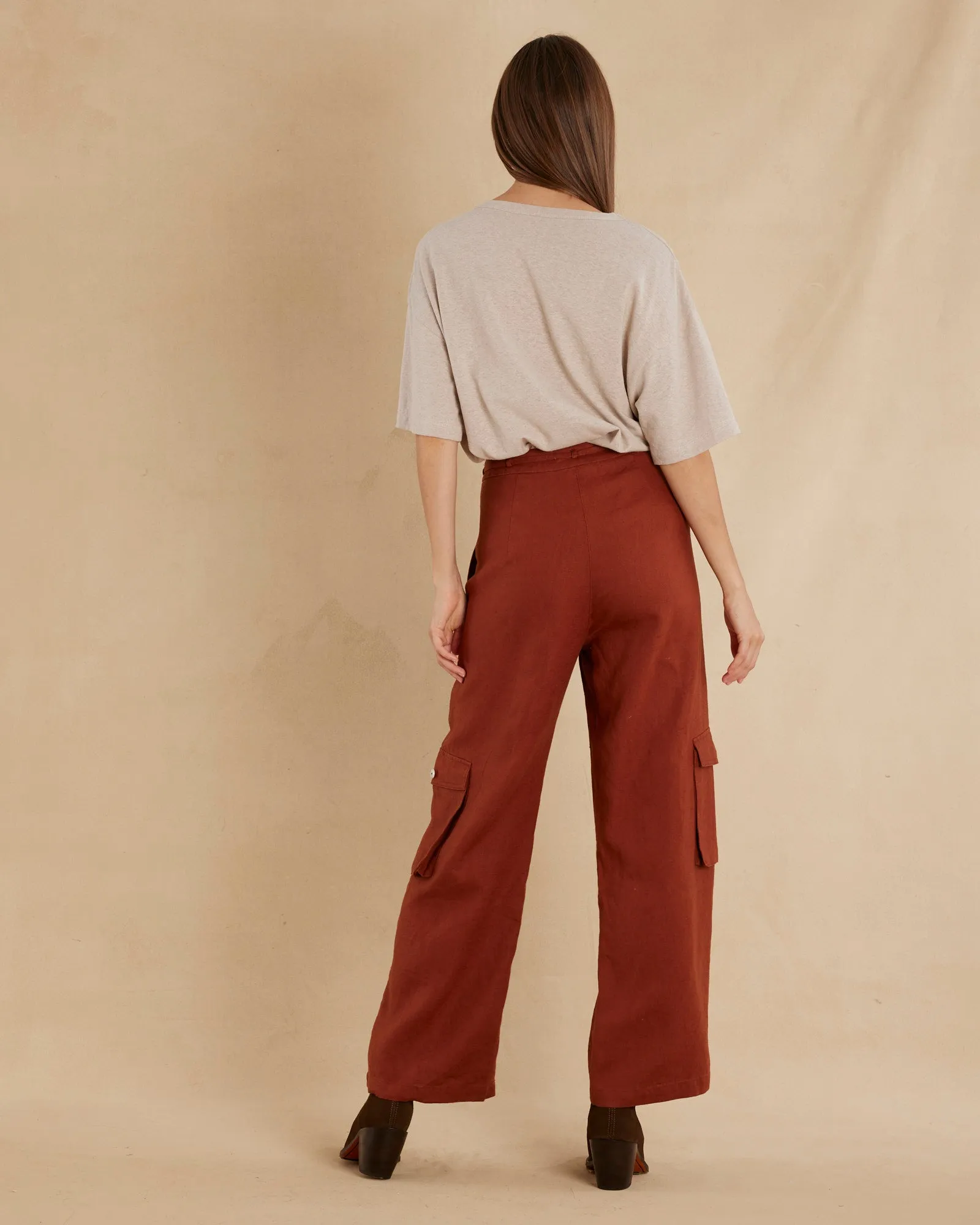 Ciel Linen Cargo Pant - Rust