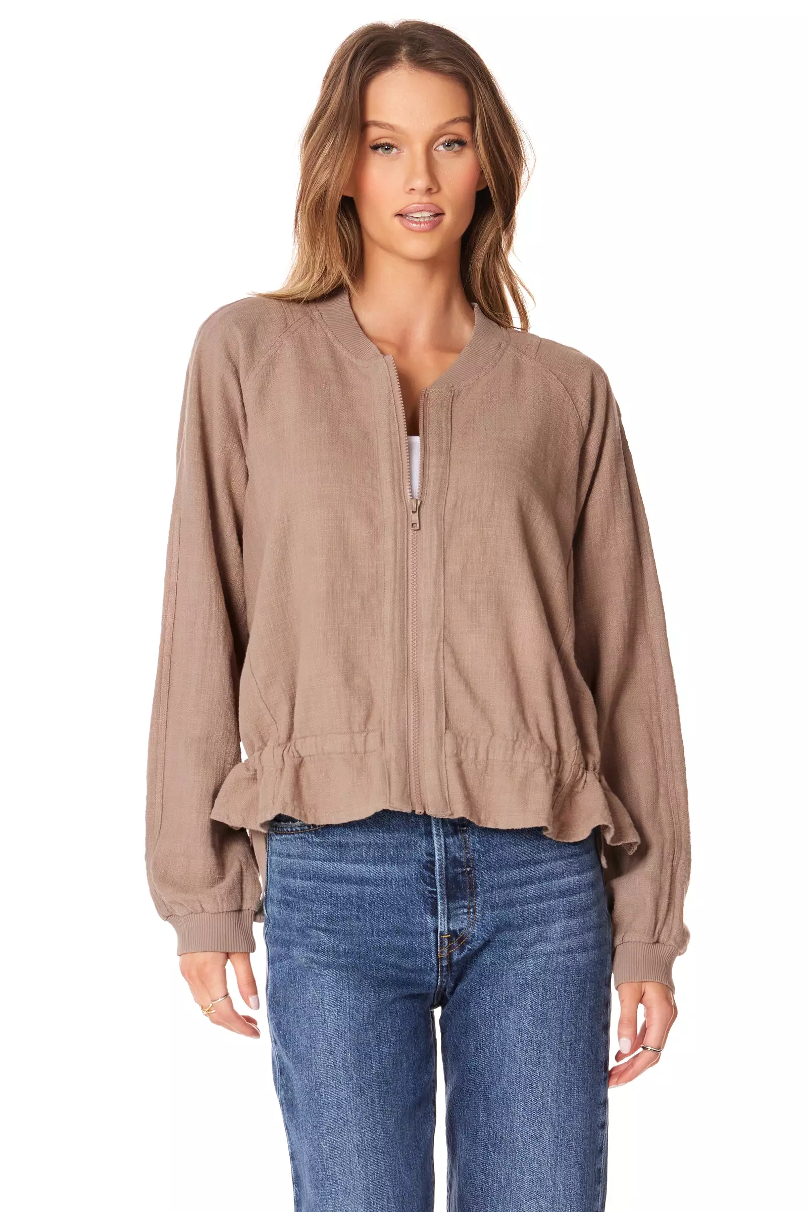 CINCHED HEM BOMBER JACKET