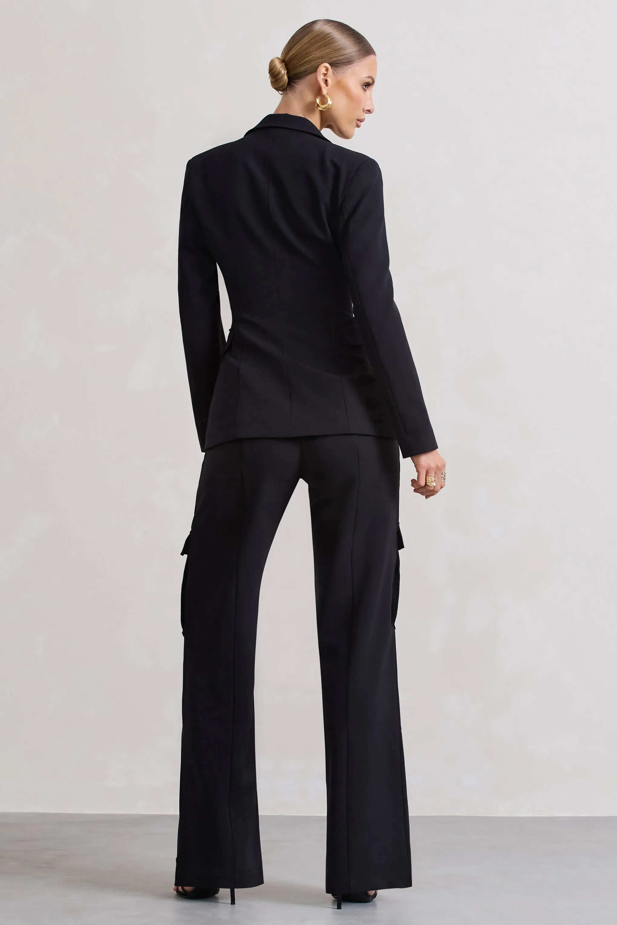 Close Up | Black Wide-Leg Cargo Trousers With Ankle Zips