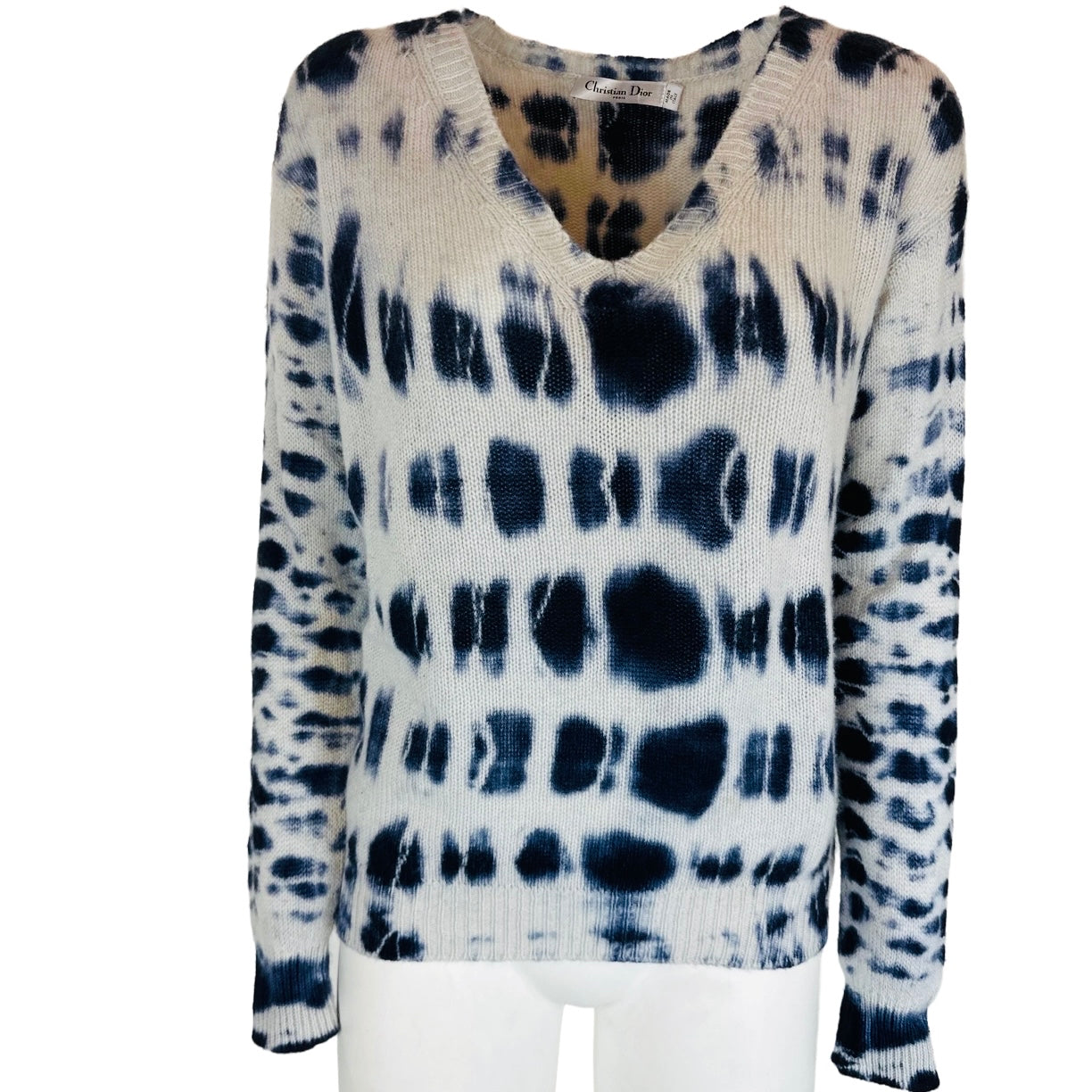 DIOR - Pullover tie & dye blue 100% cachemire size 36 FR