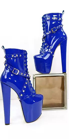 Electric Blue Spike Studs Rocker Boots