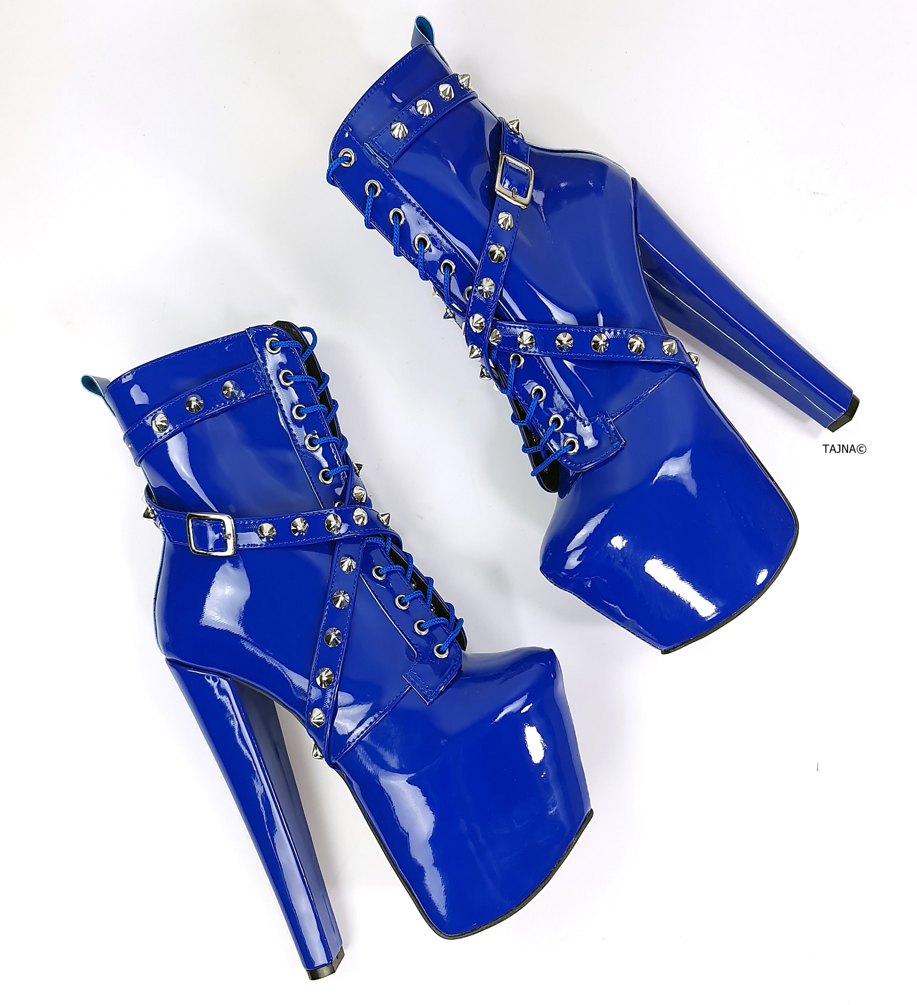 Electric Blue Spike Studs Rocker Boots