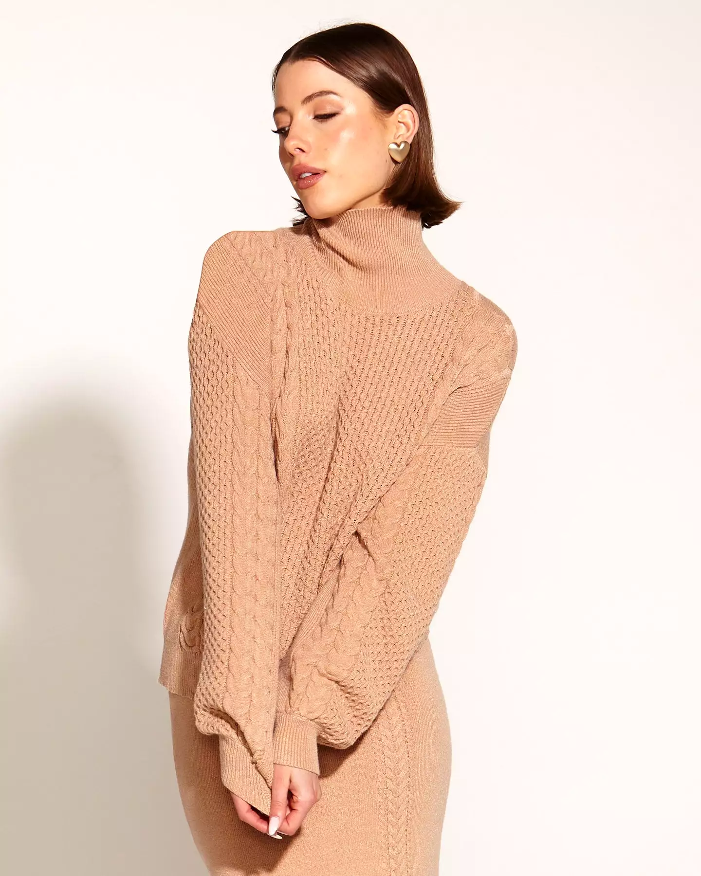 Fate + Becker Treasure Turtleneck Cable Knit - Tan