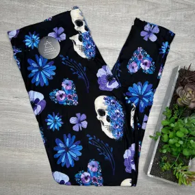 Floral Skull Capri & Full Length Soft Leggings W/ Pocket In Yoga Band