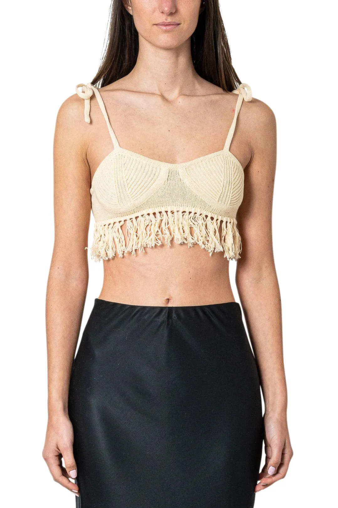 Fringed linen bra top