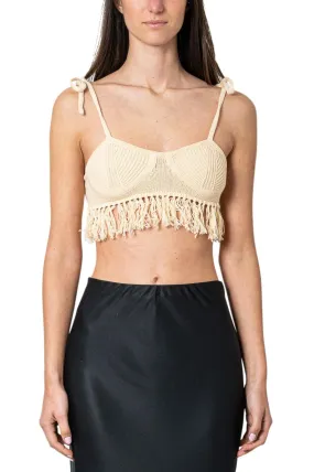 Fringed linen bra top