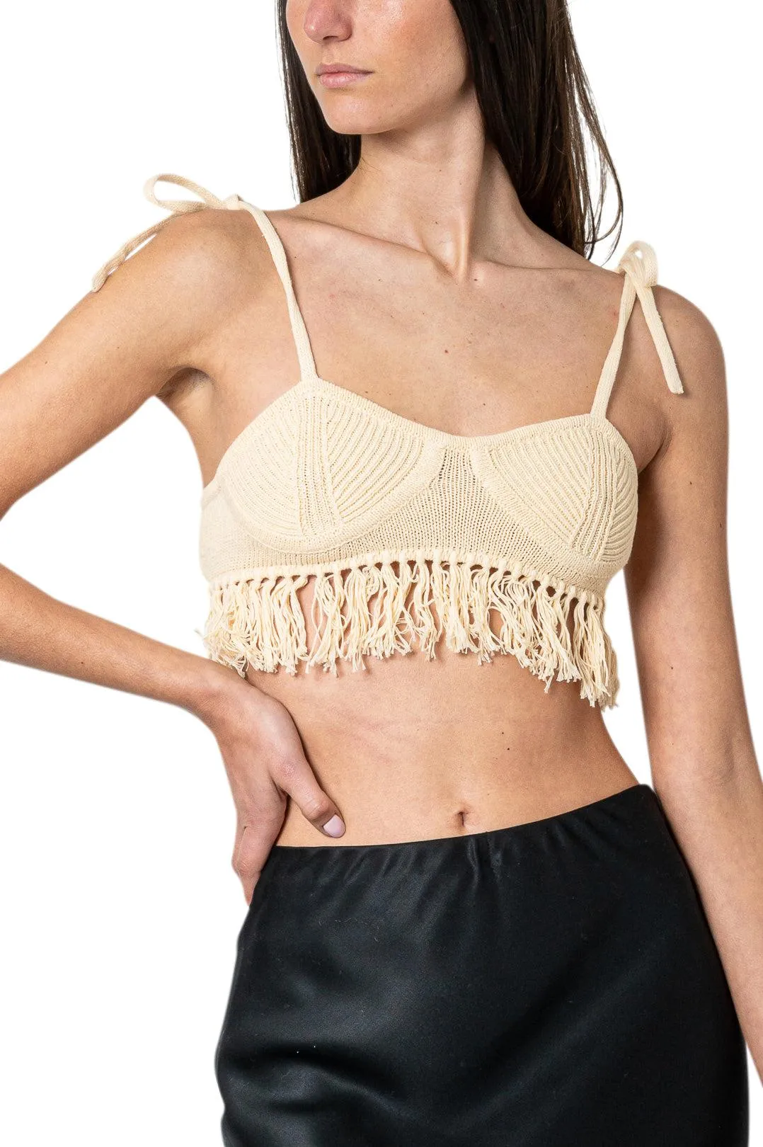 Fringed linen bra top