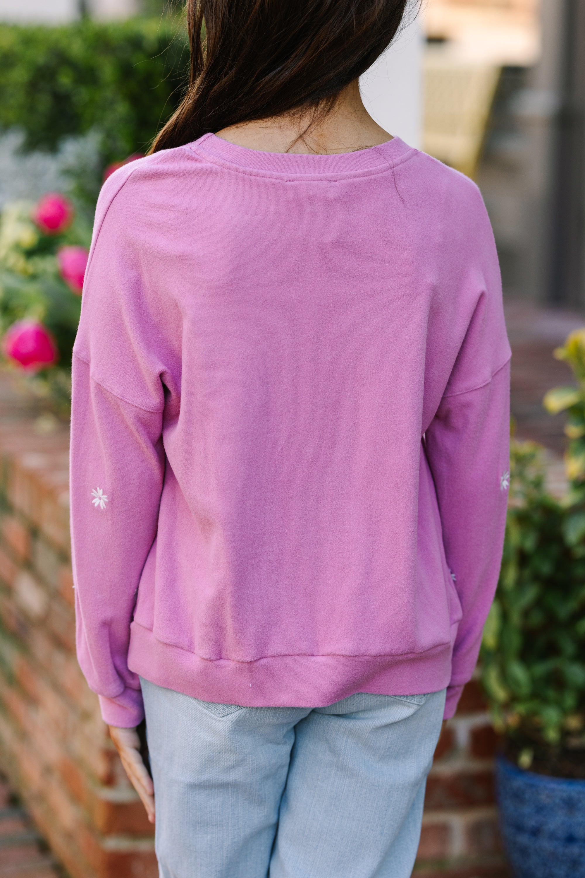 Girls: See You Later Pink Floral Embroidered Pullover