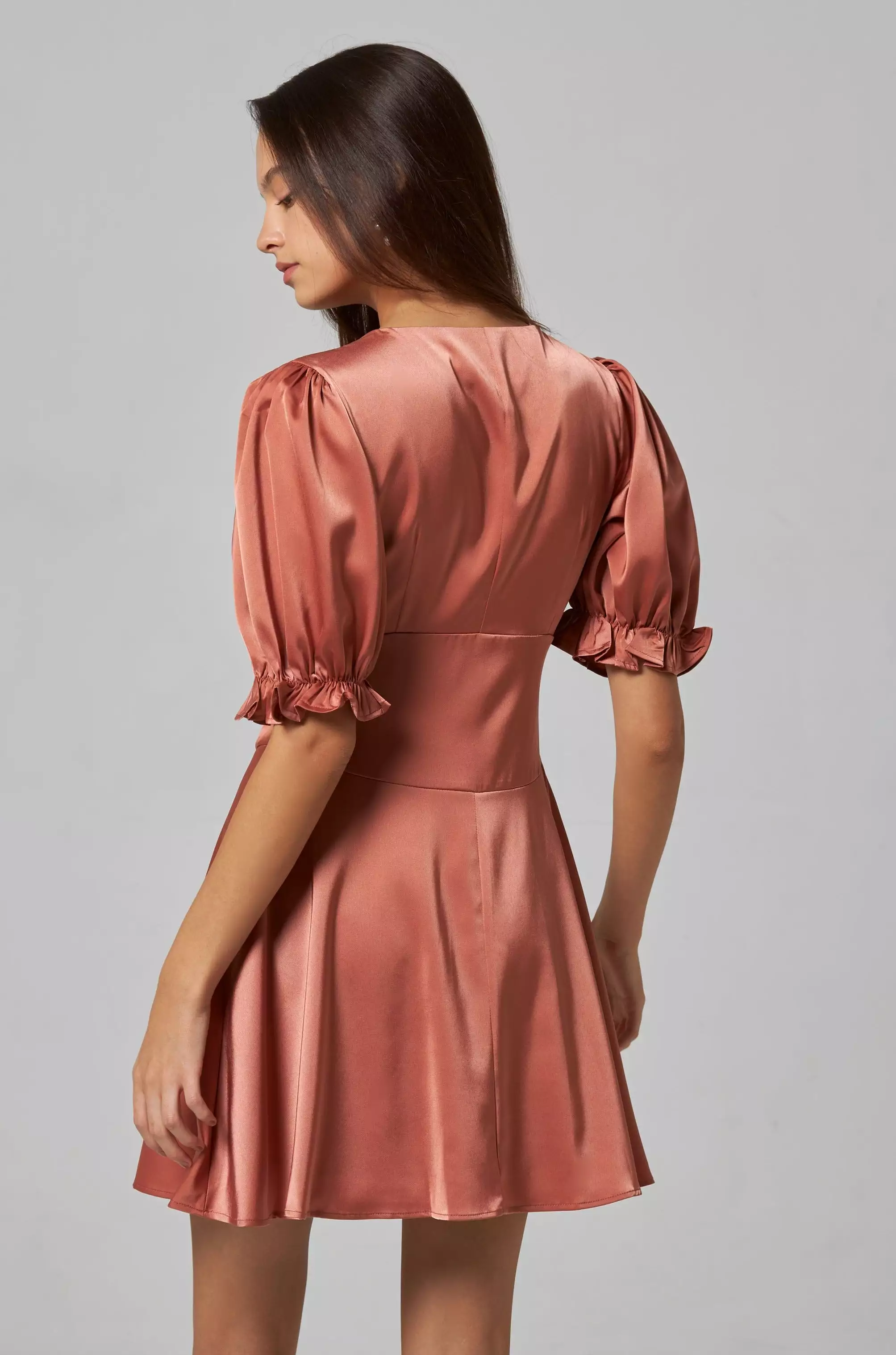 Glorious glam silky ruching dress in coral pink