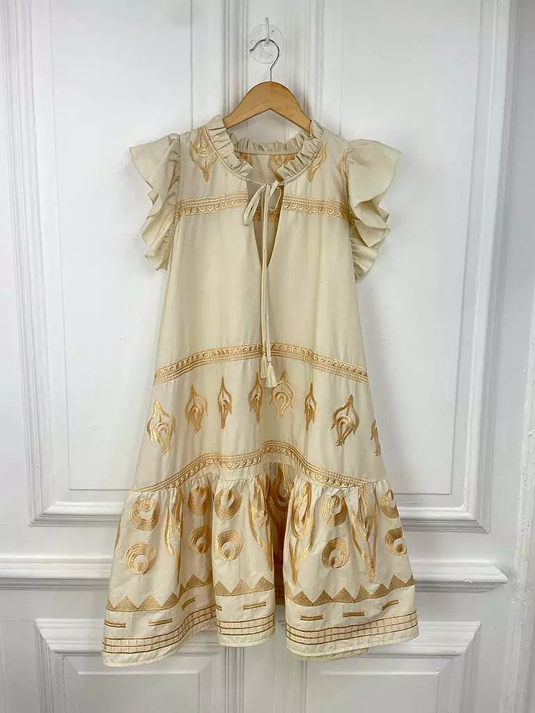 Gold Embroidered Tiered Tunic - Ivory