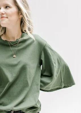 Green Butterfly Sleeve Top