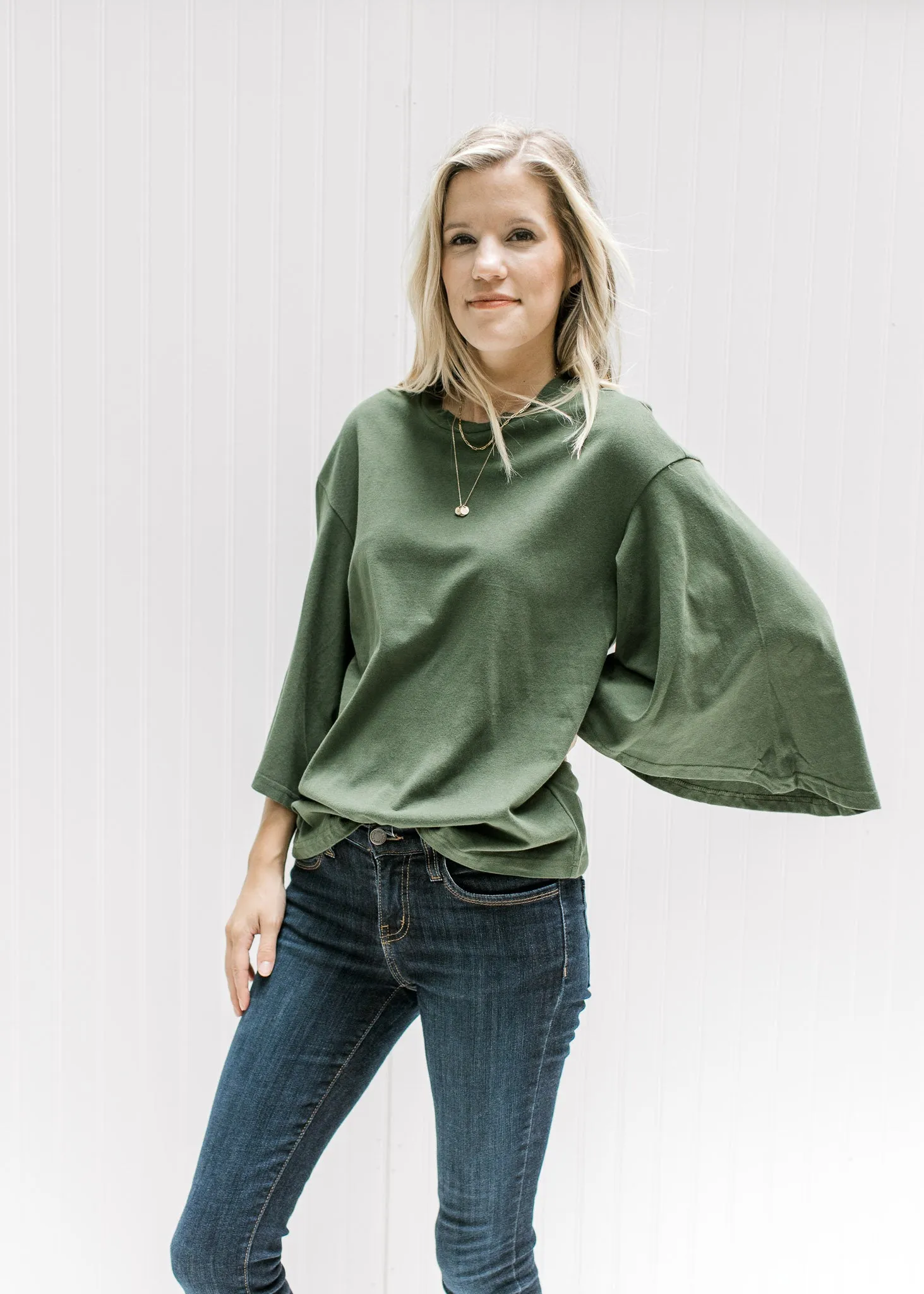 Green Butterfly Sleeve Top