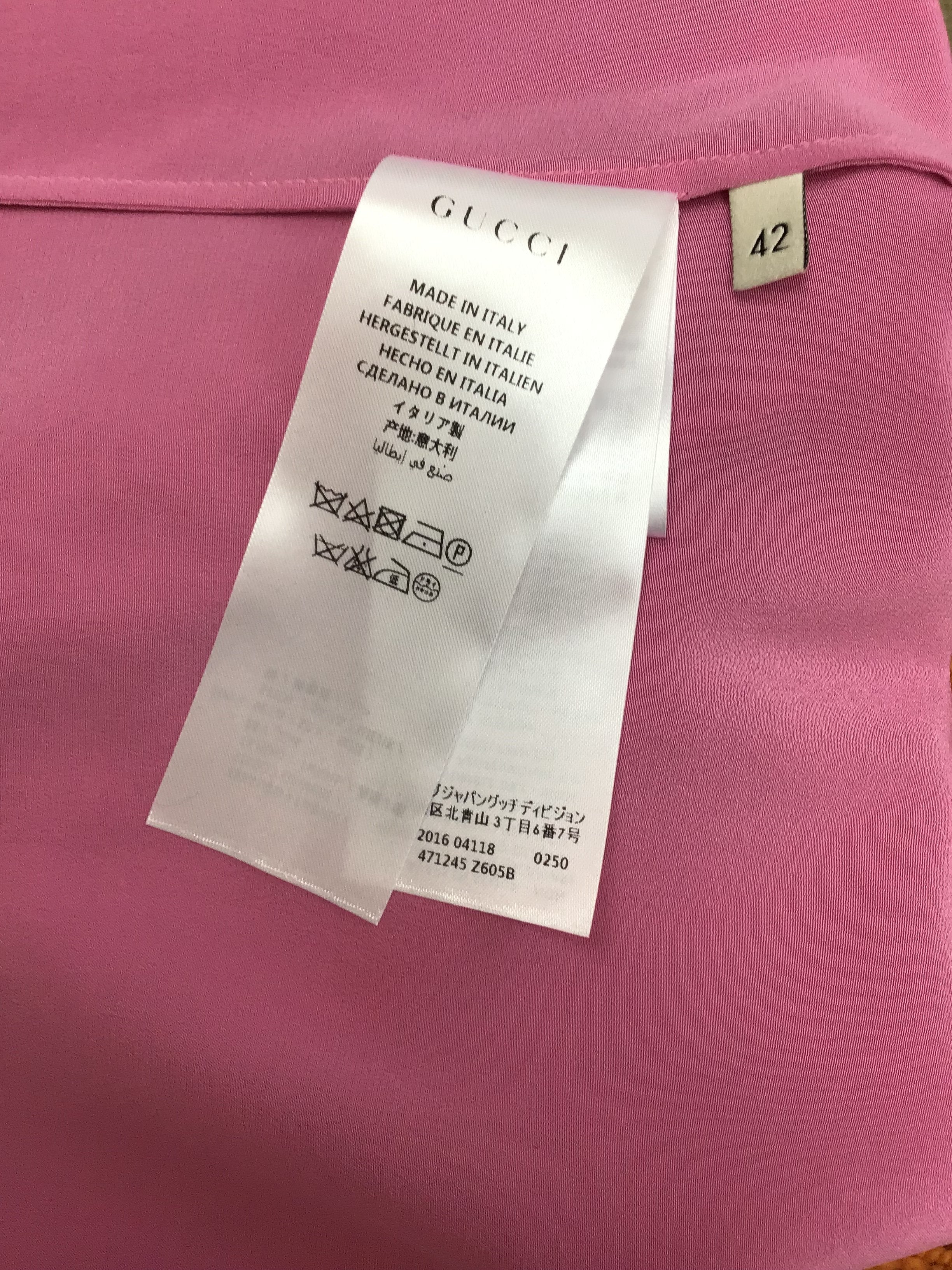 Gucci Pleated-Placket Silk Crepe De Chine Blouse Size M