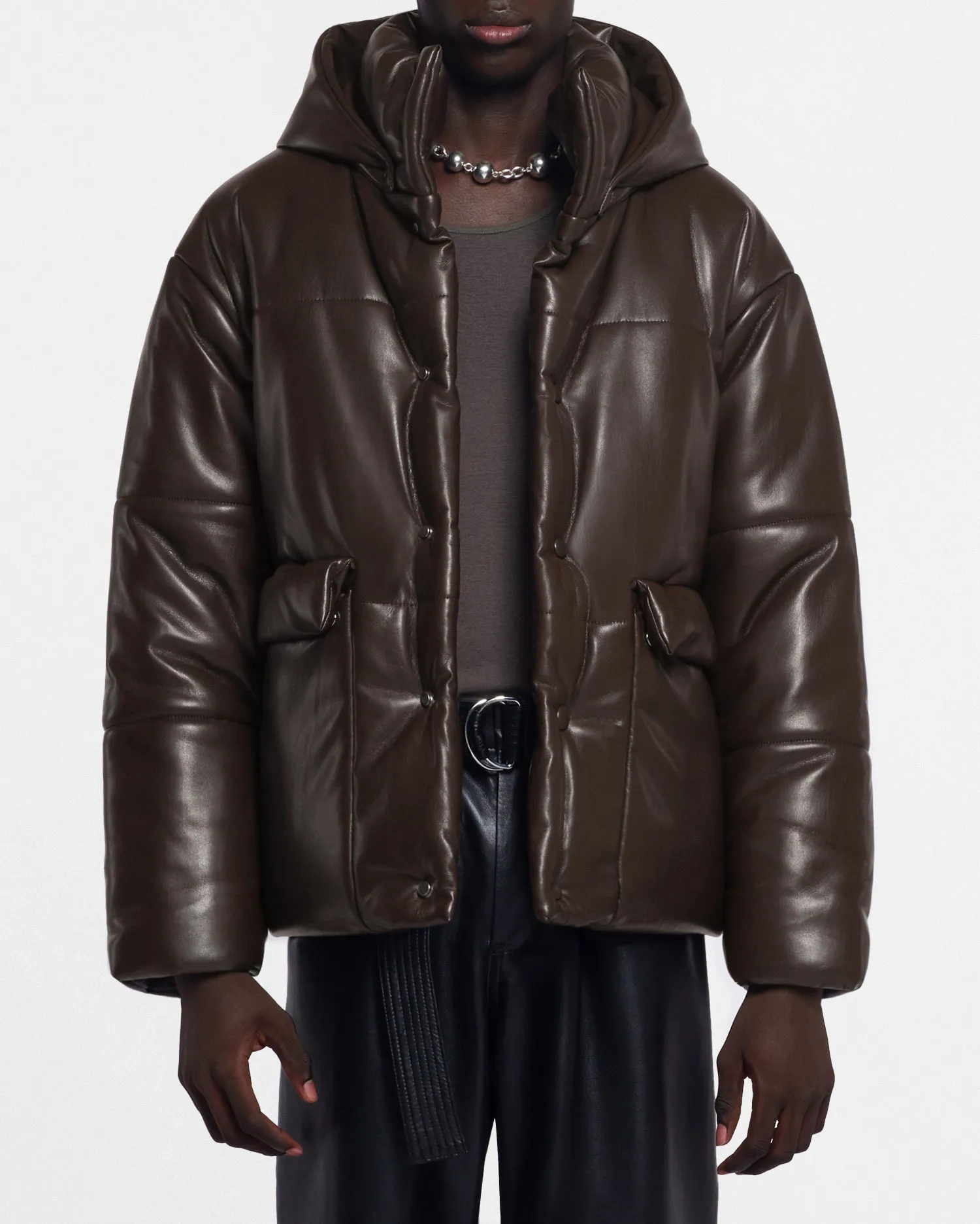 Hide Mens - Sale Okobor Alt-Leather Hooded Puffer - Coffee Ground