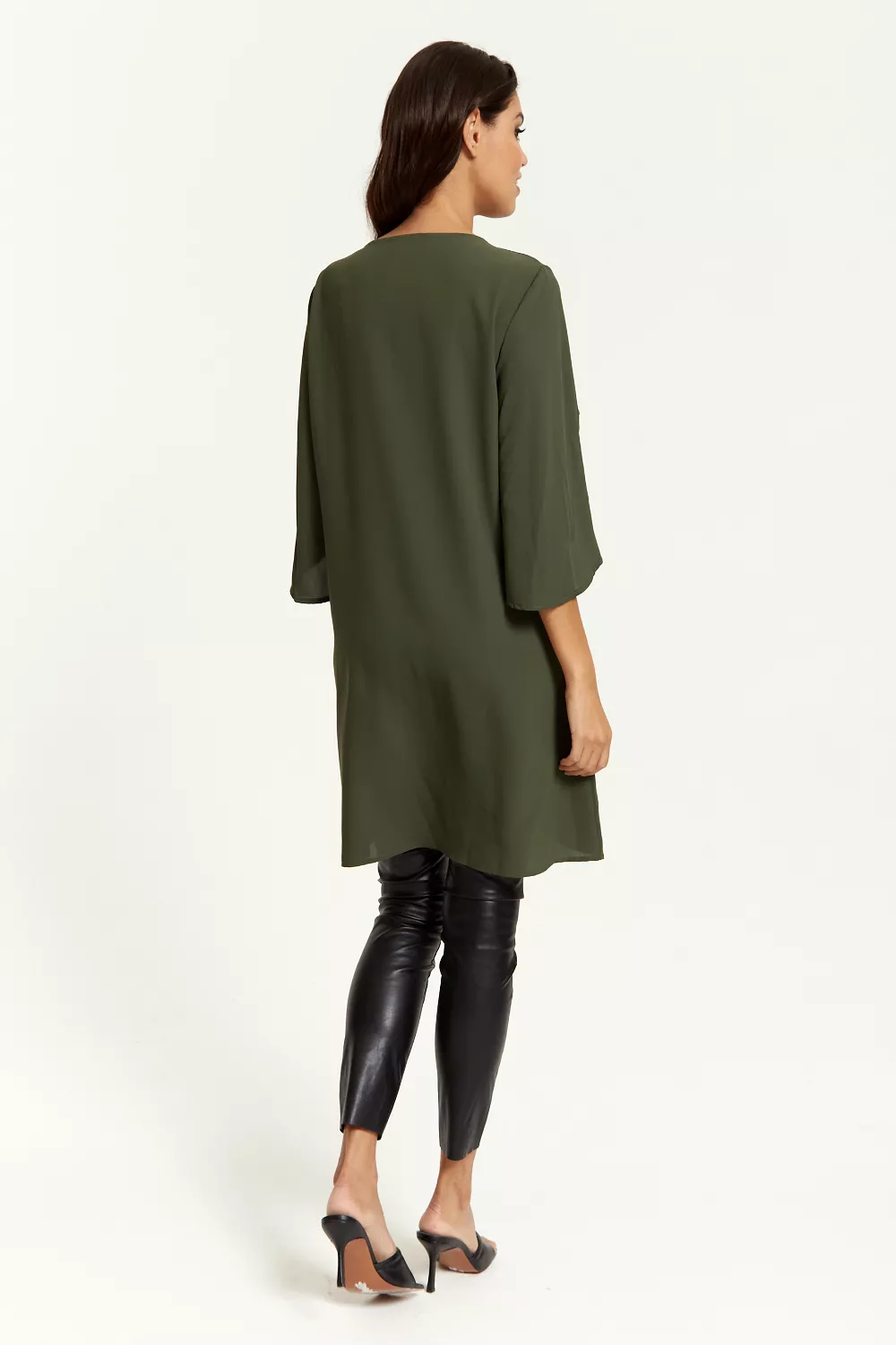 Hoxton Gal Oversized V Neck Detailed Satin Tunic