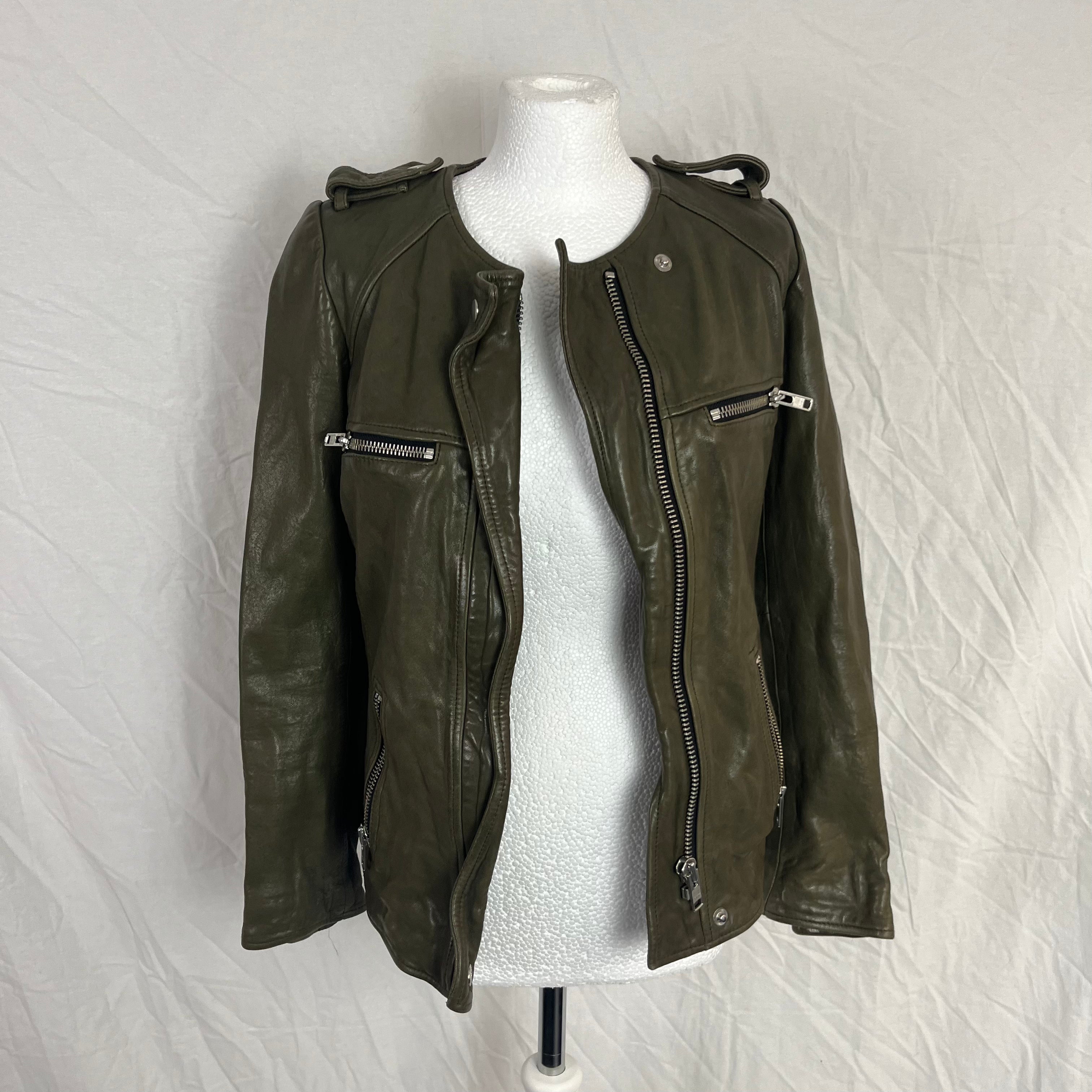 Isabel Marant Etoile Khaki Leather Biker Jacket XXS