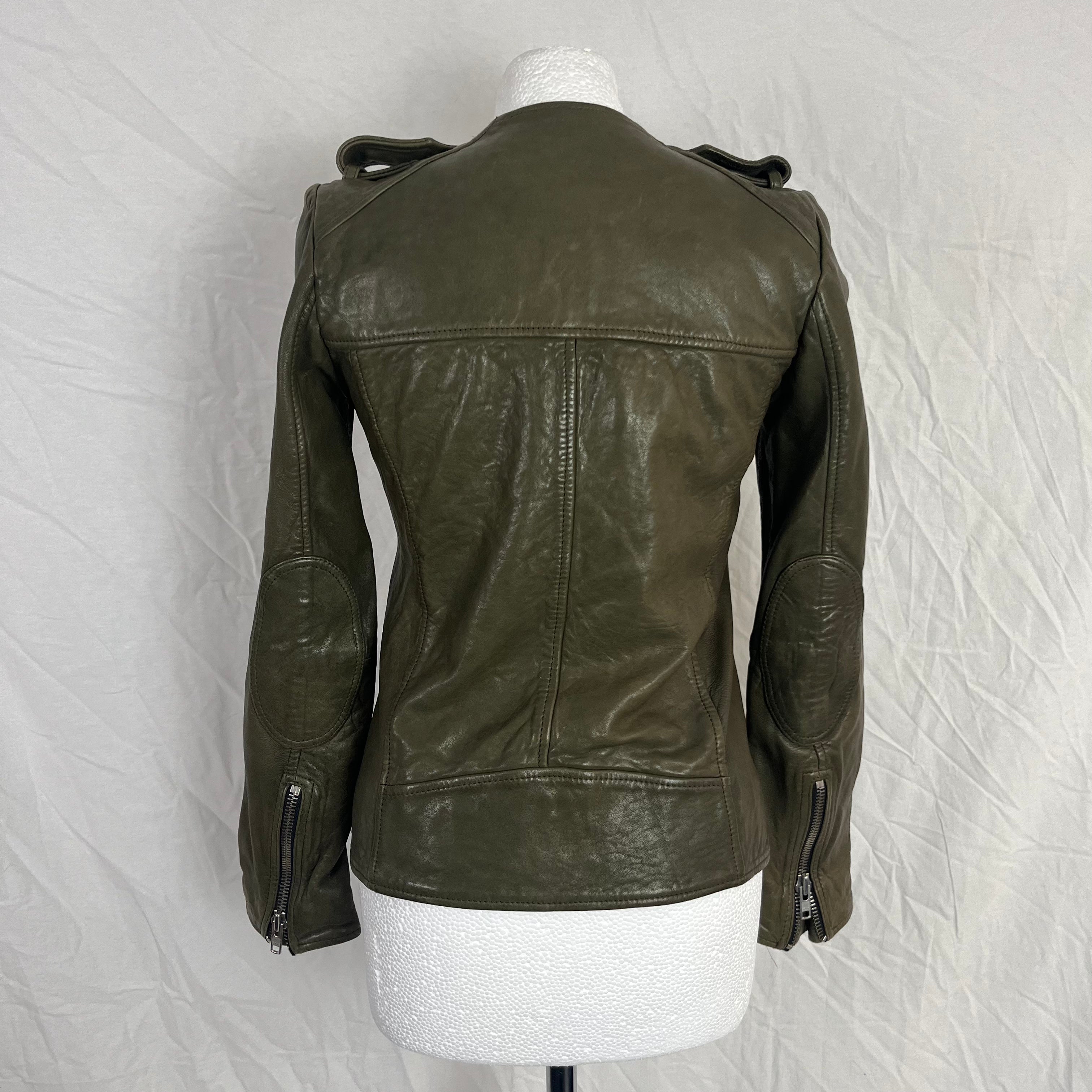 Isabel Marant Etoile Khaki Leather Biker Jacket XXS