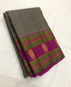 Jaya Bharathi , Pure Kanchipuram Silk Hand Woven 1G pure zari all over hand weaving Jari butta KORVAI rich pallu with contrast b