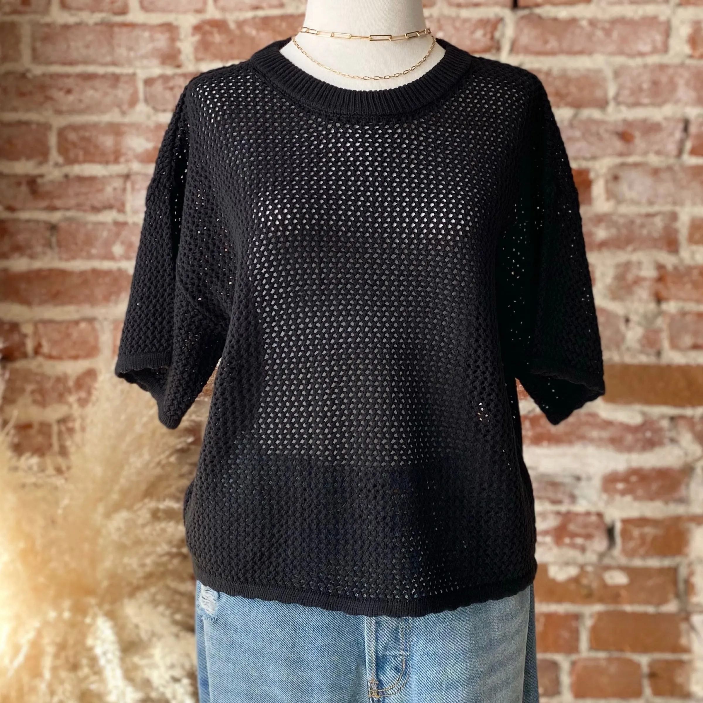 Keep Up With The Trends Open Knit Top Black