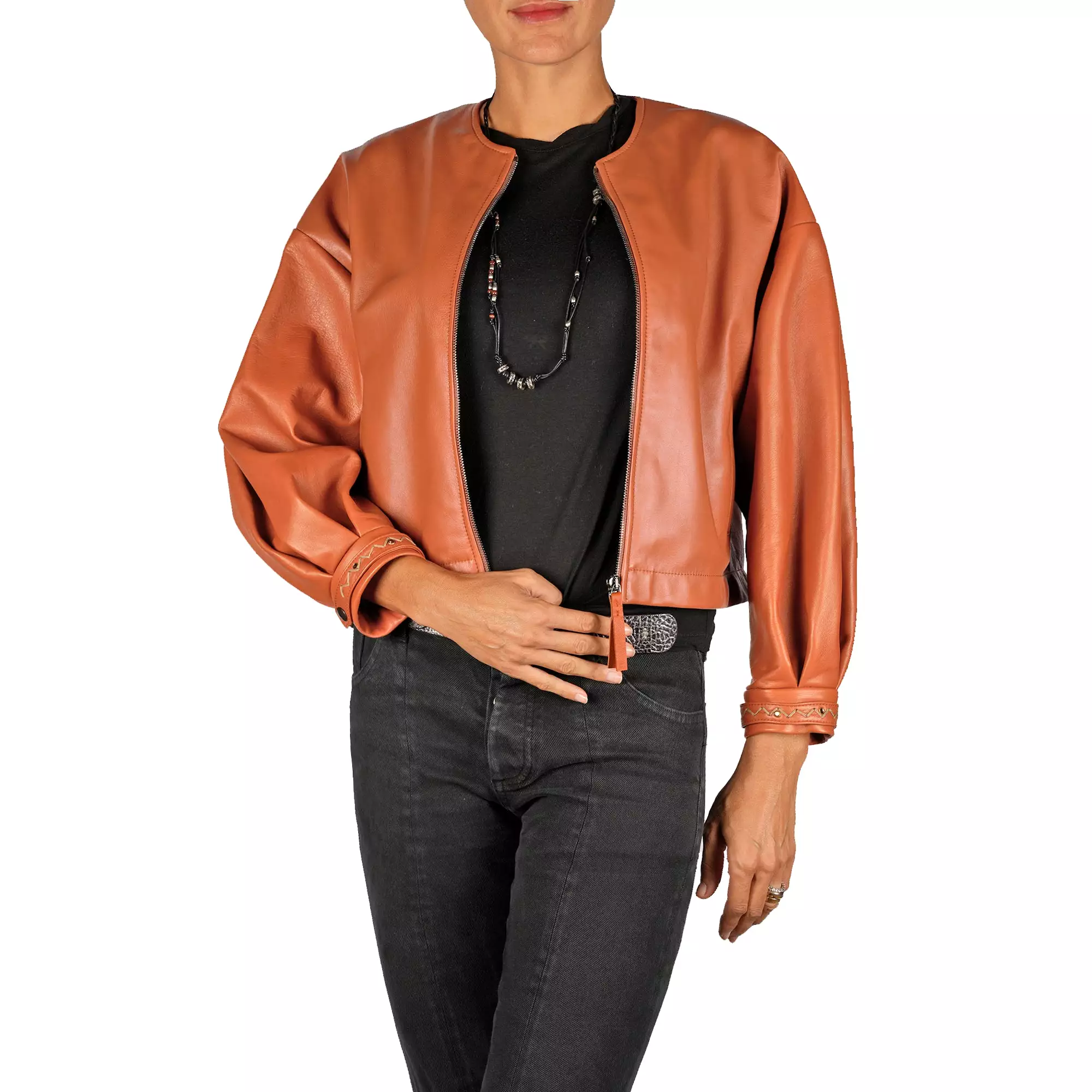 Leather Bomber Jacket Brandy