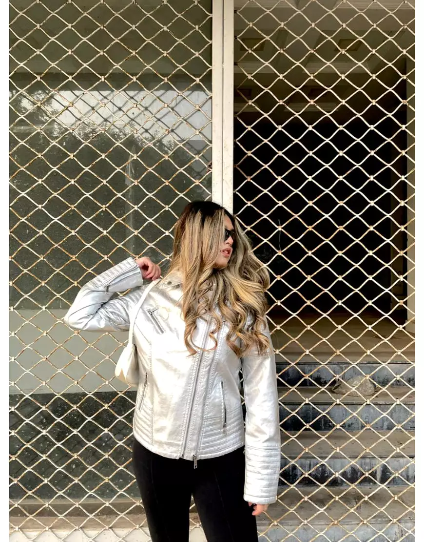 Leather Faux Jacket-Silver