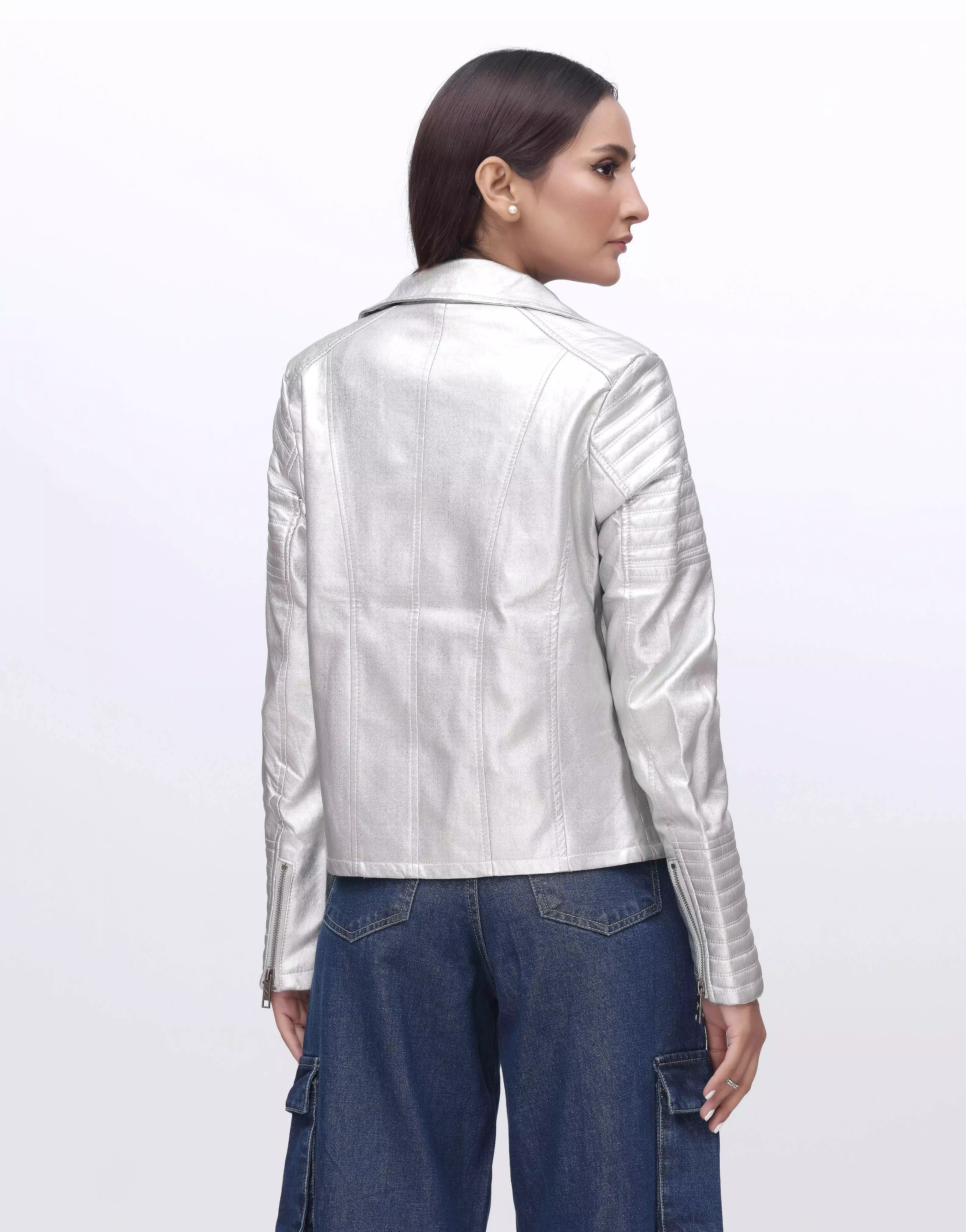 Leather Faux Jacket-Silver