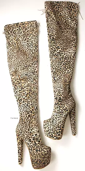 Leopard Extreme Thigh High Military Style Boots 90 cm