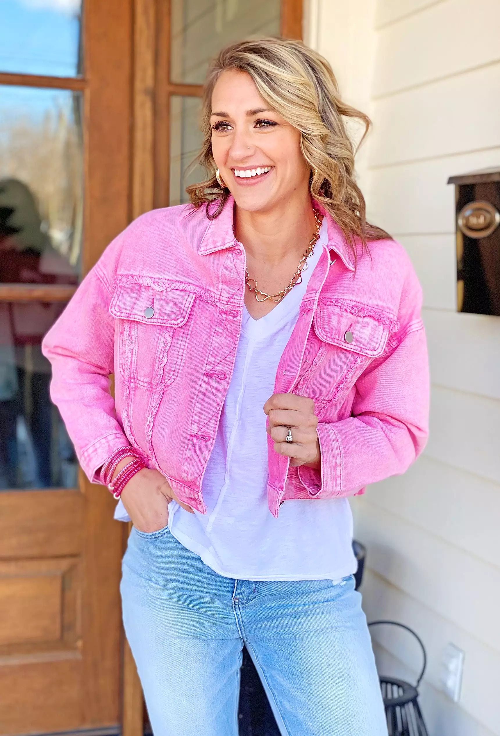 Let Me Explain Pink Denim Jacket