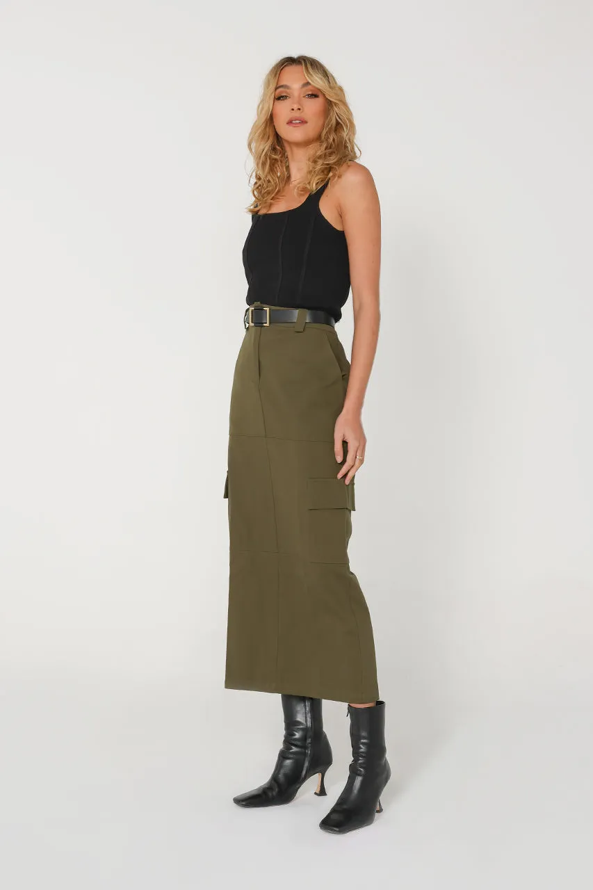 Lisa Cargo Maxi Skirt | Khaki