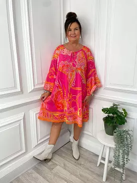 Malissa J Butterfly Print Kaftan Tunic - Hot Pink