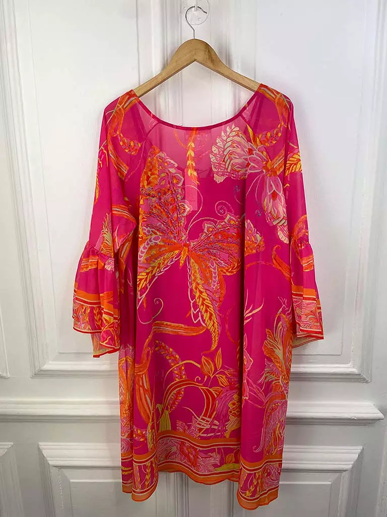 Malissa J Butterfly Print Kaftan Tunic - Hot Pink