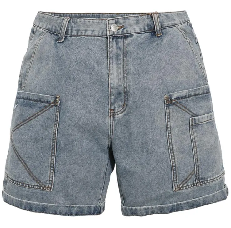 Men's Denim Casual Knee Length Solid Pattern Cargo Short Pants