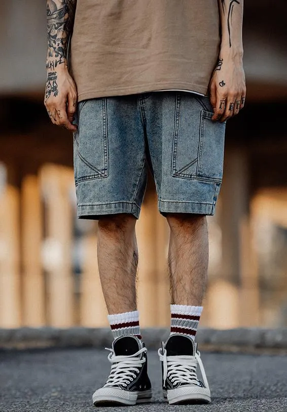 Men's Denim Casual Knee Length Solid Pattern Cargo Short Pants